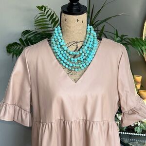 Ciebon Elegant Tan Faux Leather Tiered Mini Dress